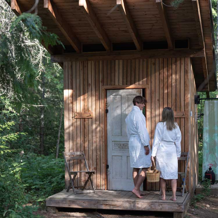 A couple going for a sauna.