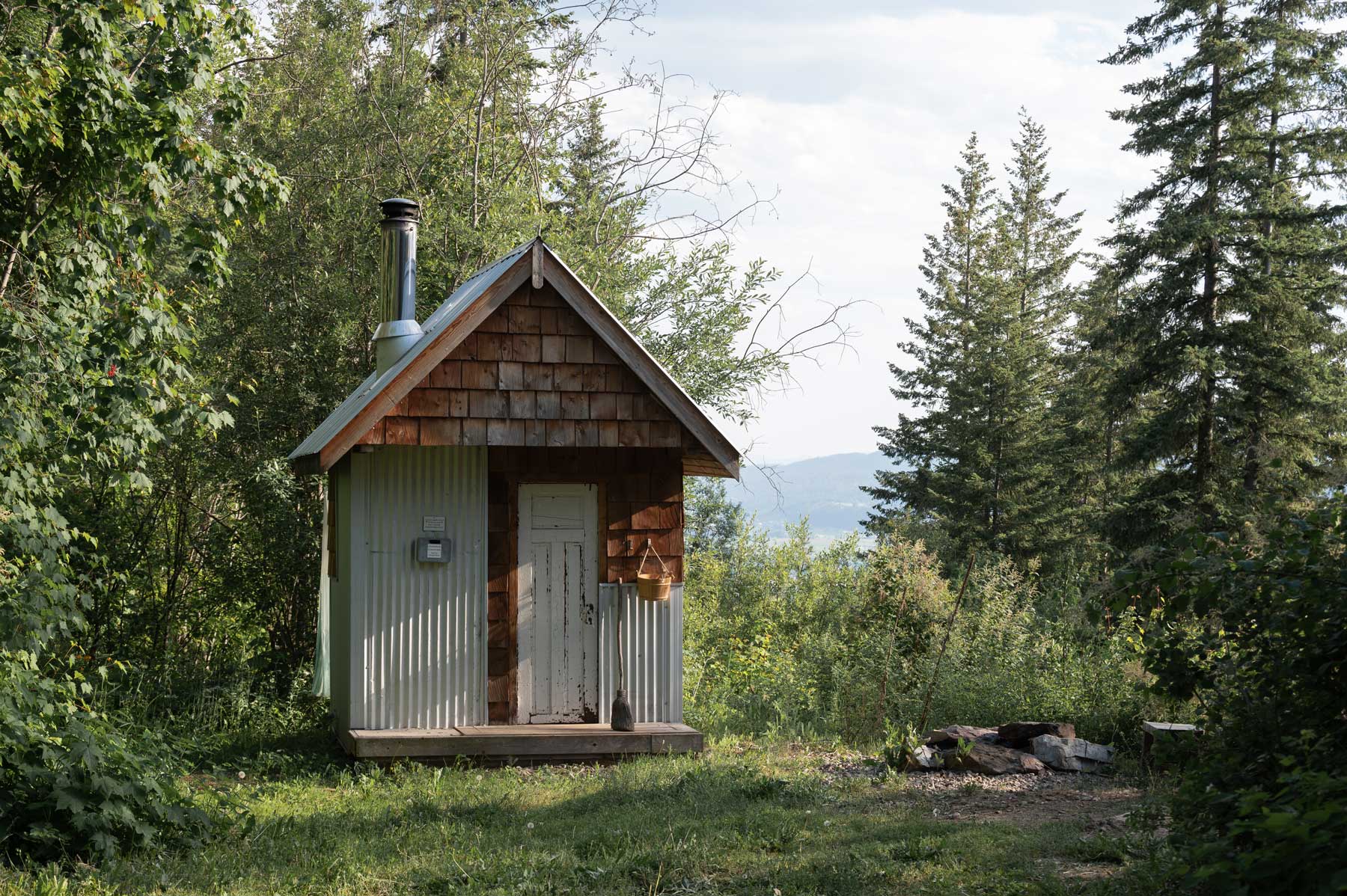 A wood-fired sauna at Wild Rose Cabin.