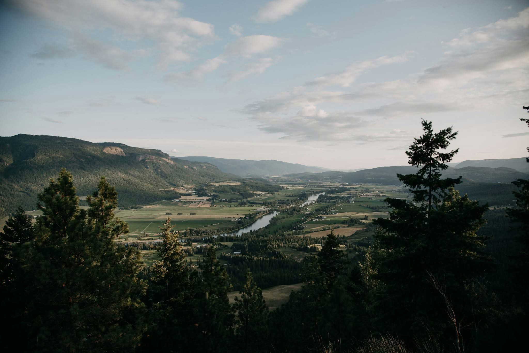 Shuswap Valley near Salmon Arm BC with mountain views and cabin getaway accommodations