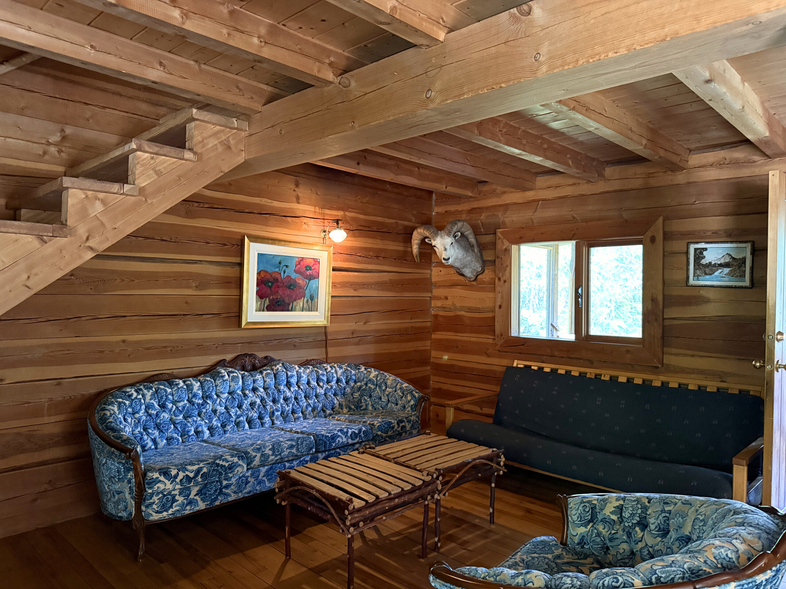 The Wild Rose Cabin's lounge at Tin Poppy Retreat, near Salmon Arm, BC.