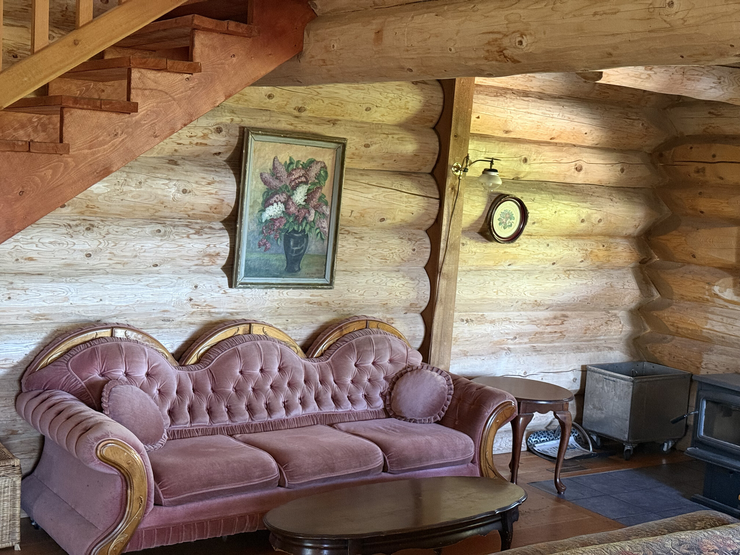 The Wild Rose Cabin's lounge at Tin Poppy Retreat, near Salmon Arm, BC.