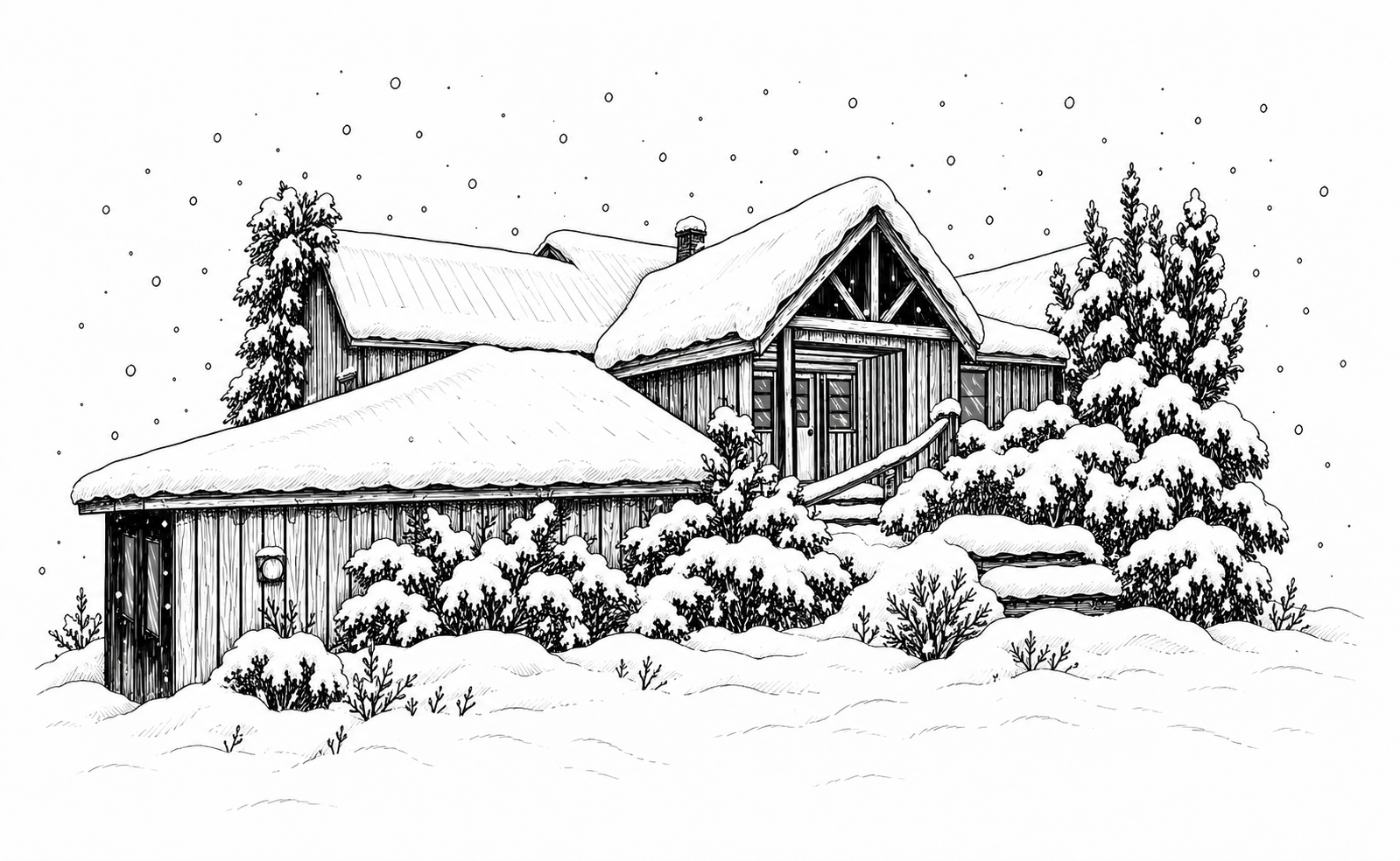 lavender-cabin-at-tin-poppy-retreat-in-winter Winter illustration of Lavender Cabin at Tin Poppy Retreat with its private wood-fired sauna in the Shuswap, BC.