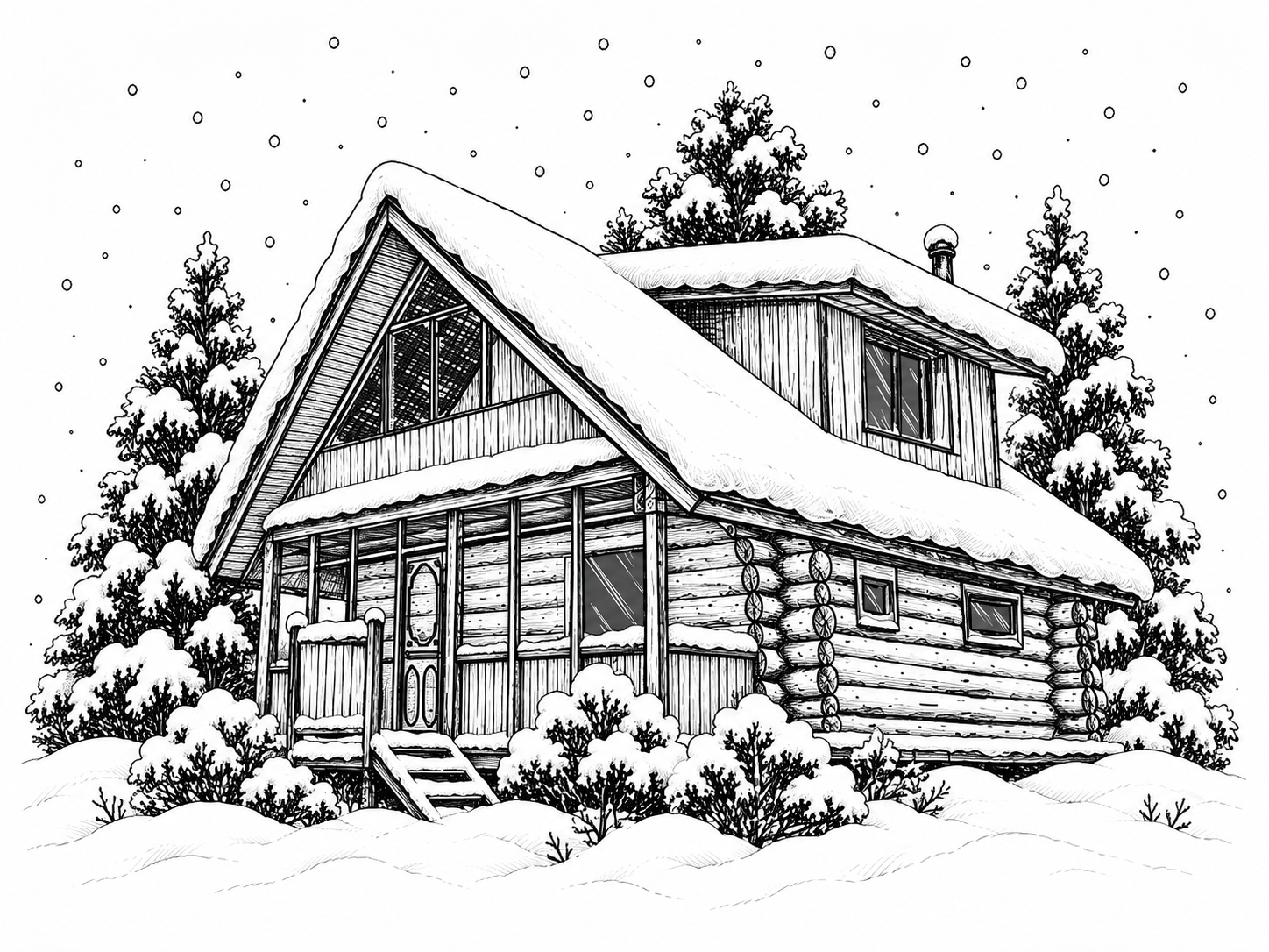 wild-rose-cabin-at-tin-poppy-retreat-in-winter A drawing of Wild Rose Cabin in the wintertime at Tin Poppy Retreat near Salmon Arm BC.